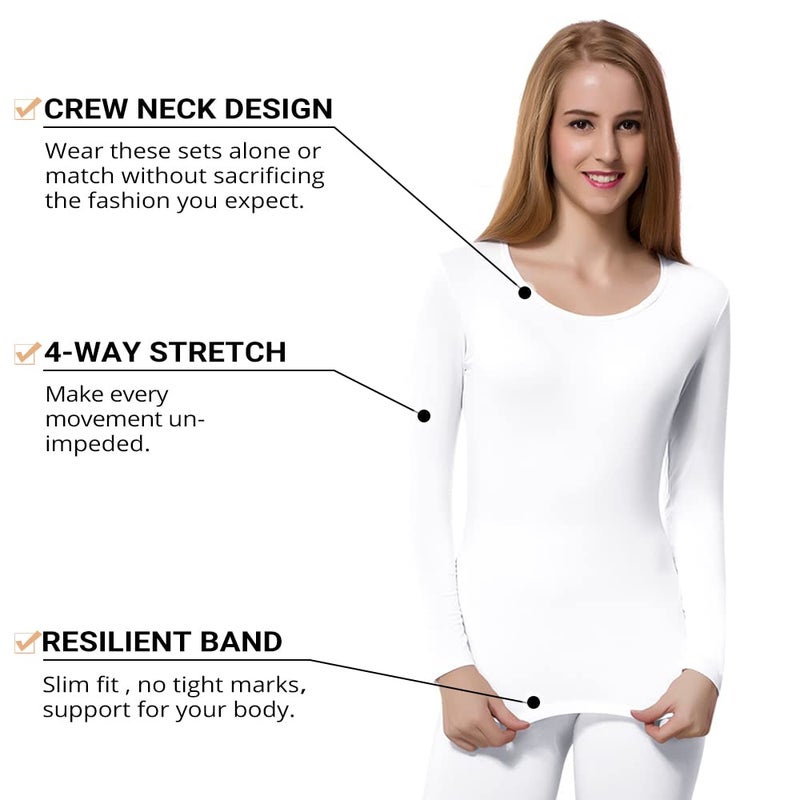 HEROBIKER Thermal Underwear Women Ultra-Soft Set Base Layer Top & Bottom Long Johns Fleece Lined White Large - Image 2